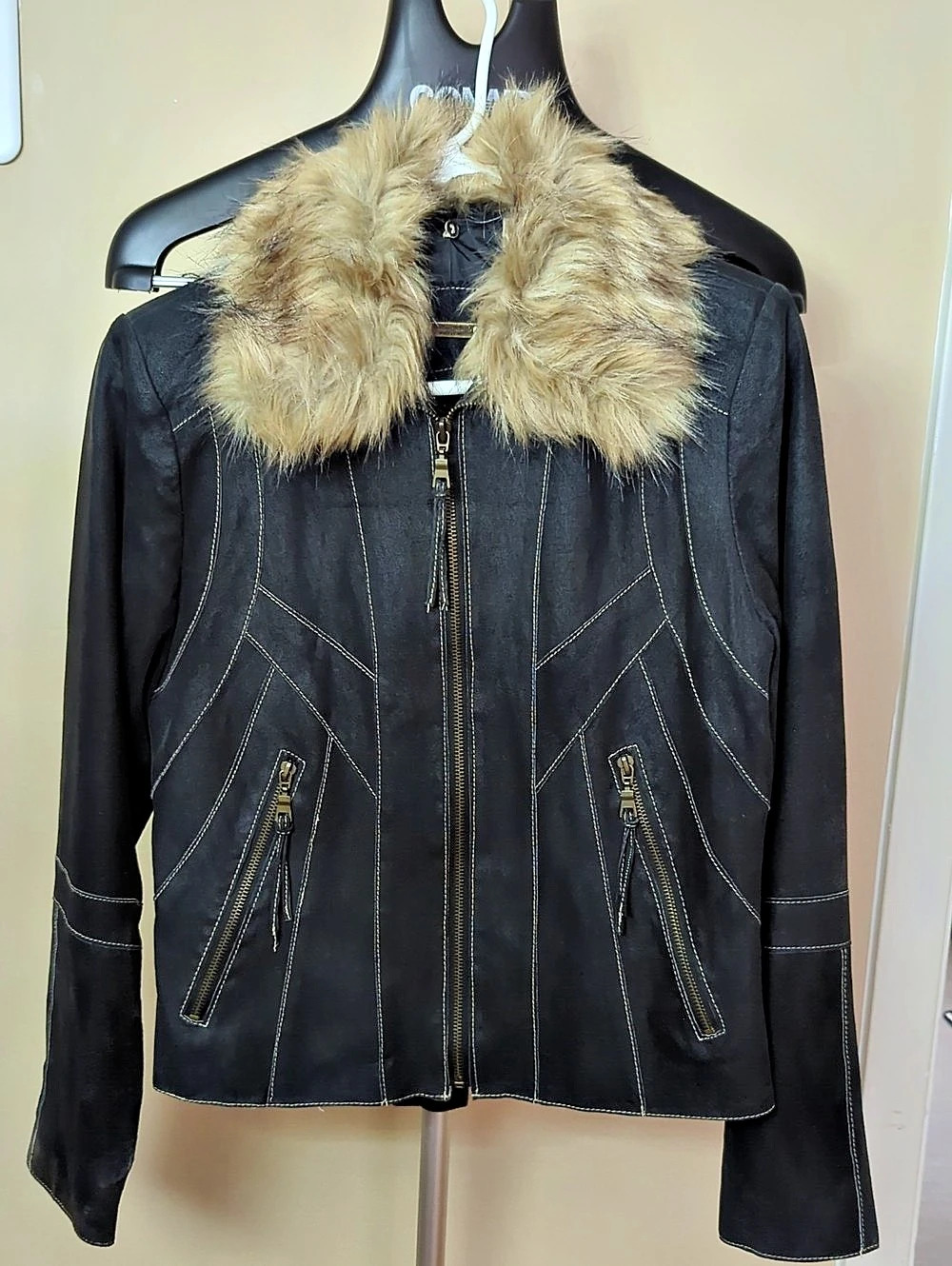 D.J. Fashions Black Faux Fur Collar Jacket